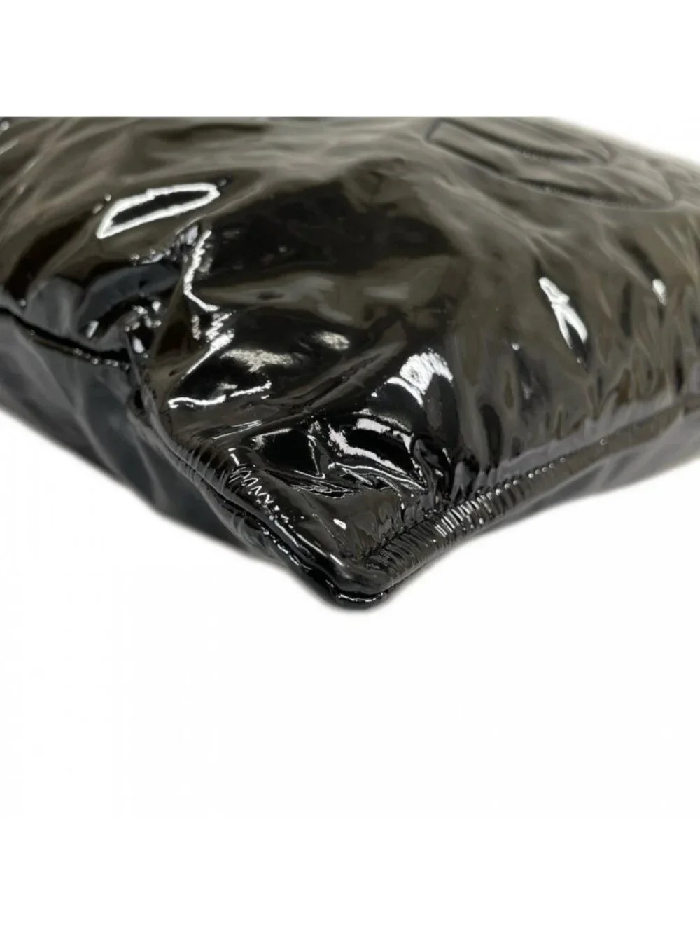 Chanel Tote Bonbon Chain Patent Leather Black Silver